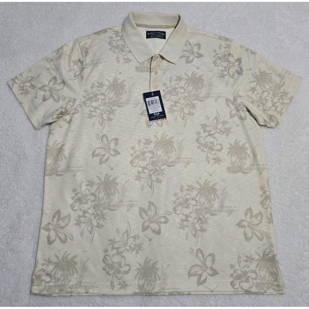 NWOT BAHAMA BAY CLUB MEN's HAWAIIAN STYLE FLORAL POLO SHORT SLEEVES SHIRT SZ XL